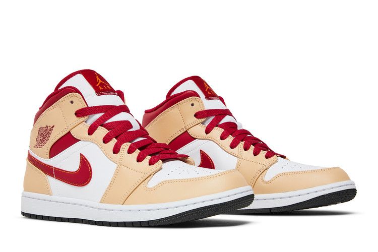 Jordan 1 Mid Light Curry Cardinal