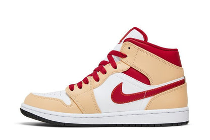 Jordan 1 Mid Light Curry Cardinal