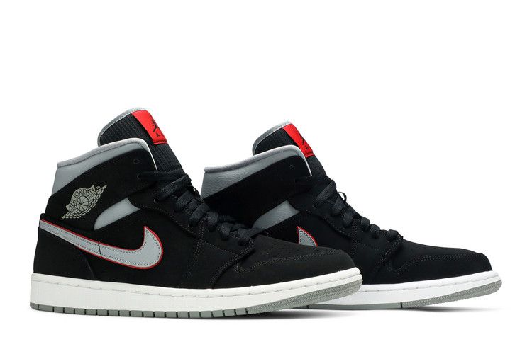 Jordan 1 Mid Black Particle Grey Gym Red