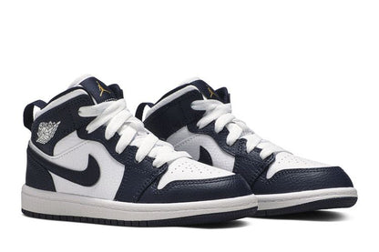 Jordan 1 Mid White Metallic Gold Obsidian (PS)
