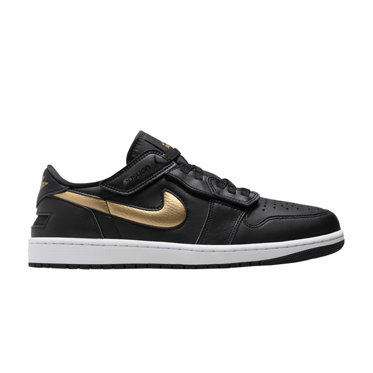 Jordan 1 Low FlyEase Black White Metallic Gold
