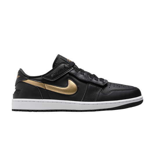 Jordan 1 Low FlyEase Black White Metallic Gold