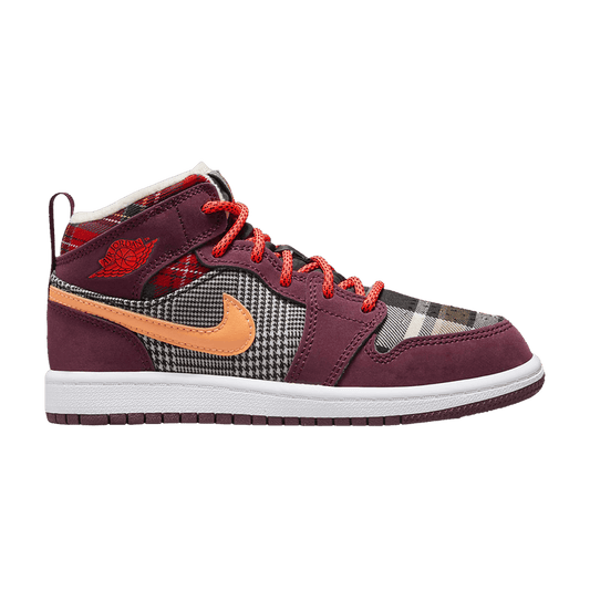Jordan 1 Mid SE Night Maroon Black White Total Orange (PS)