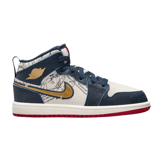 Jordan 1 Mid SE Armory Navy Pale Ivory Sport Red Metallic Gold (PS)